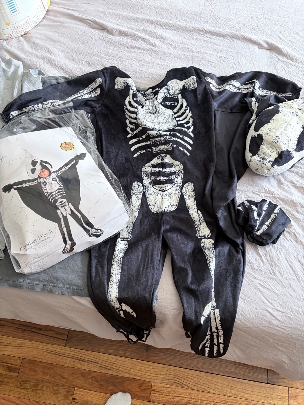 Kids Black Pteradactyl Skeleton Costume - Classic Bone Print